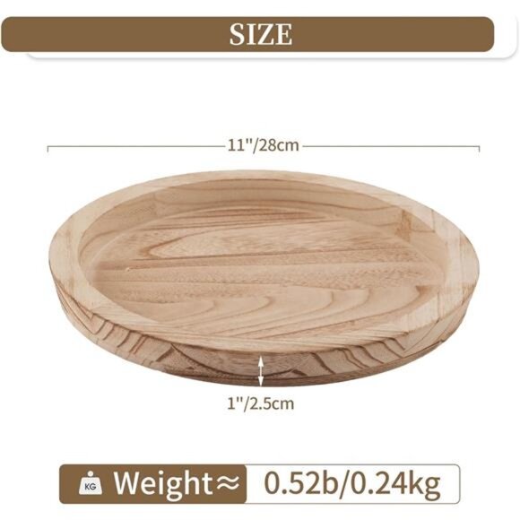 Rustic Wooden Serving Tray: Round Wood Decorative Tray Rustic Centerpiece - Picture 5 of 7